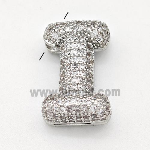 Copper Letter-I Pendant Micro Pave Zirconia Platinum Plated