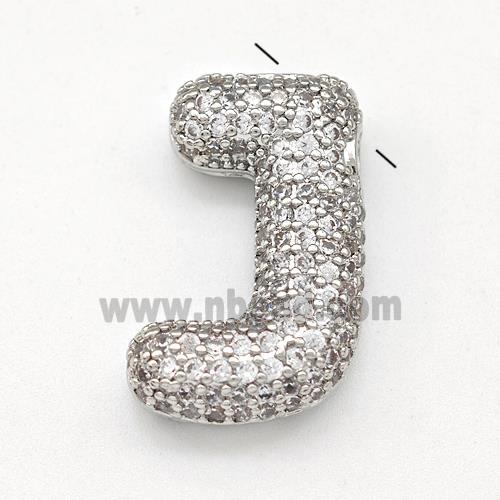 Copper Letter-J Pendant Micro Pave Zirconia Platinum Plated