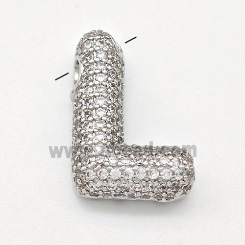 Copper Letter-L Pendant Micro Pave Zirconia Platinum Plated