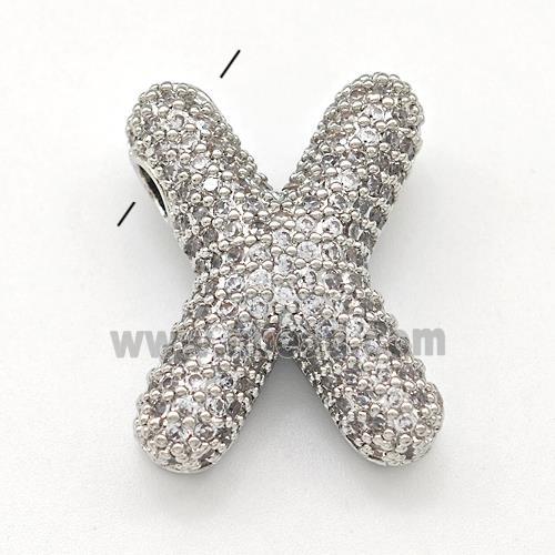 Copper Letter-X Pendant Micro Pave Zirconia Platinum Plated