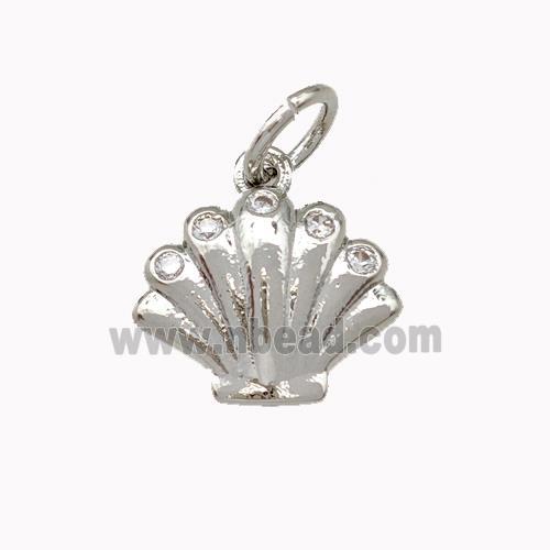 Shell Shaped Copper Pendant Micro Pave Zirconia Platinum Plated