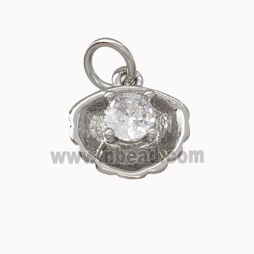 Shell Shaped Copper Pendant Micro Pave Zirconia Platinum Plated