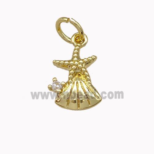 Starfish And Shell Charms Copper Pendant Pave Zirconia Gold Plated