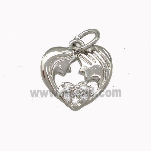 Copper Heart Pendant Micro Pave Zirconia Gemini Platinum Plated