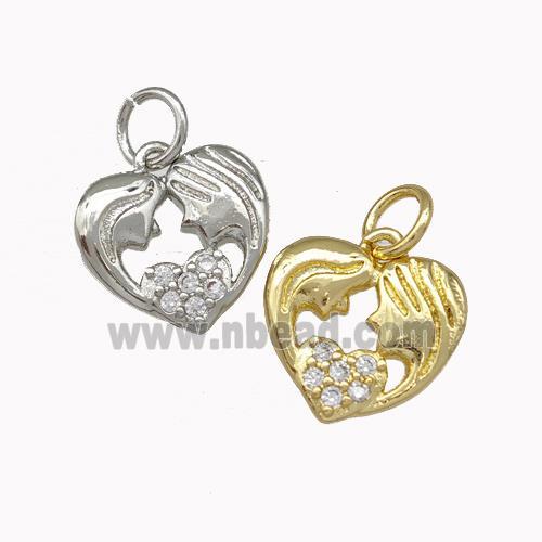 Copper Heart Pendant Micro Pave Zirconia Gemini Mixed