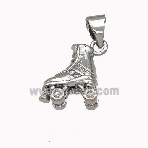 Ice Roller Skates Charms Copper Shoes Pendant Pave Zirconia Platinum Plated