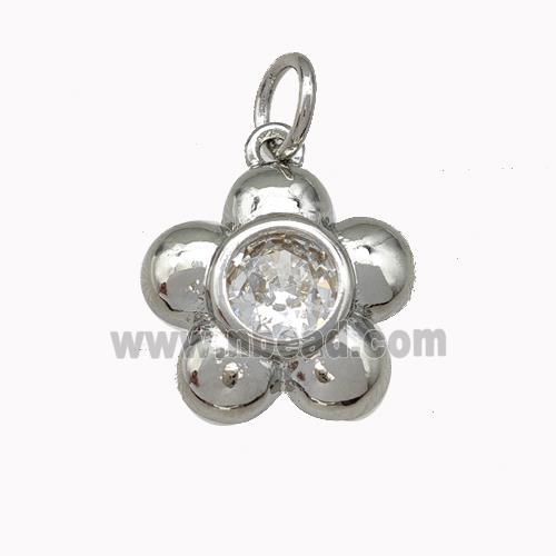 Copper Flower Pendant Pave Zirconia Platinum Plated