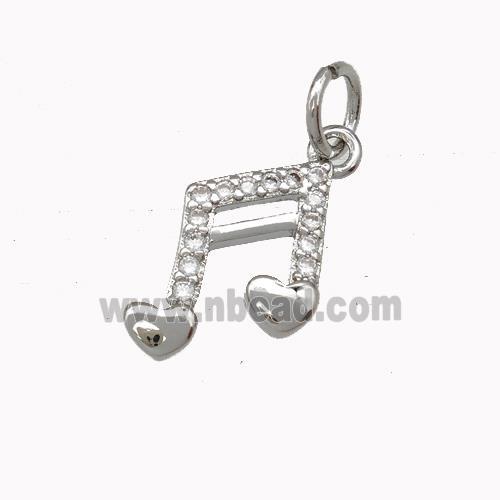 Musical Note Charms Copper Pendant Pave Zirconia Plaitnum Plated