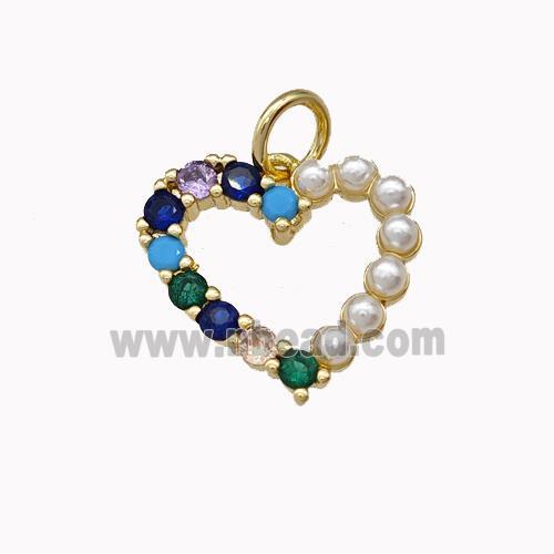 Copper Heart Pendant Pave Zirconia Pearlized Resin Gold Plated