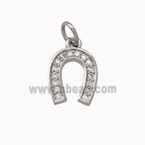 Copper Horseshoe Pendant Micro Pave Zirconia Platinum Plated