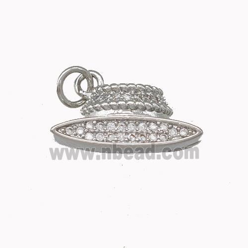 Copper Hat Charms Pendant Micro Pave Zirconia Platinum Plated