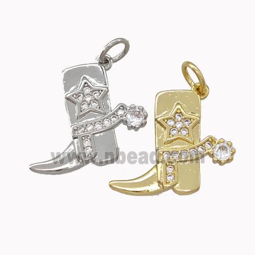 Cowboy Boots Charms Copper Shoe Pendant Micro Pave Zirconia Star Mixed