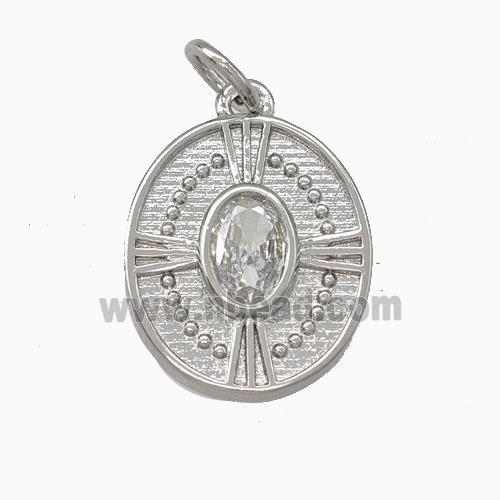 Copper Oval Pendant Pave Zirconia Cross Platinum Plated