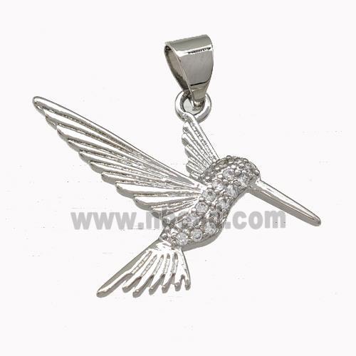 Hummingbird Charms Copper Pendant Micro Pave Zirconia Platinum Plated