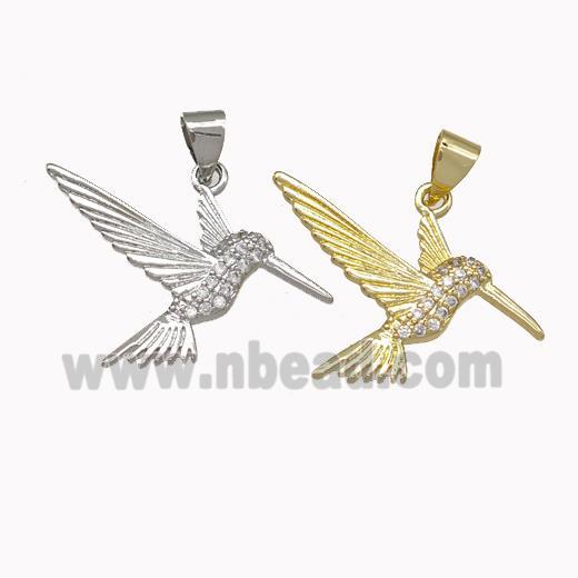 Hummingbird Charms Copper Pendant Micro Pave Zirconia Mixed