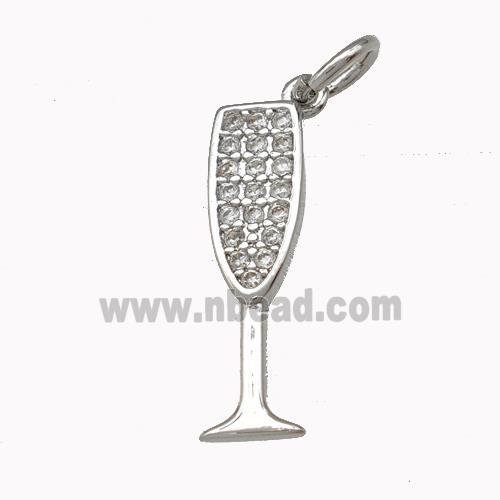 Wine Glass Charms Copper Goblet Pendant Micro Pave Zirconia Cup Platinum Plated