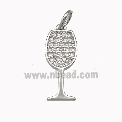 Wine Glass Charms Copper Goblet Pendant Micro Pave Zirconia Cup Platinum Plated