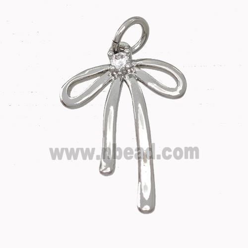 Copper Bow Pendant Pave Zirconia Platinum Plated