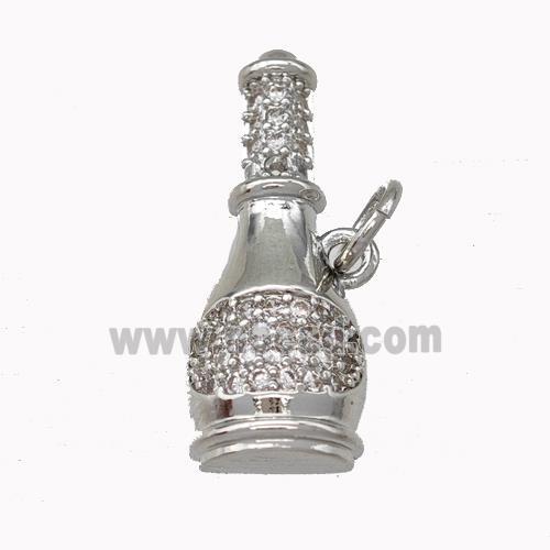 Wine Bottle Charms Copper Pendant Pave Zirconia Platinum Plated