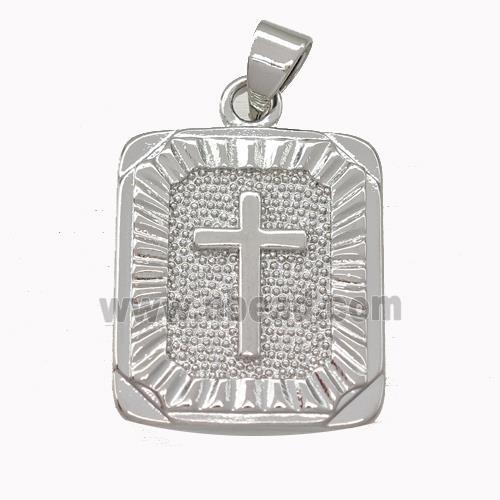 Copper Cross Pendant Rectangle Platinum Plated