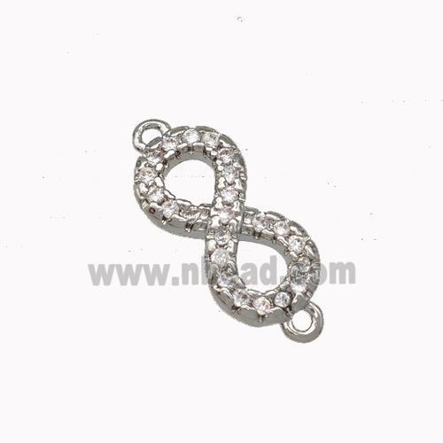 Copper Infinity Connector Micro Pave Zirconia Platinum Plated