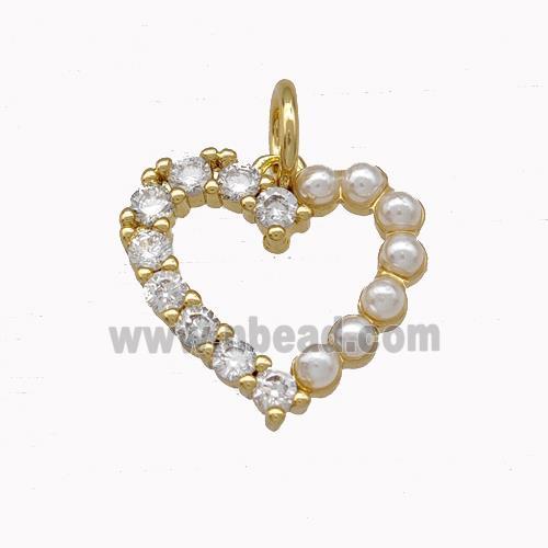 Copper Heart Pendant Micro Pave Zirconia Pearlized Resin Gold Plated