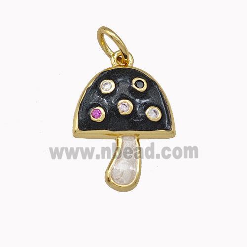 Copper Mushroom Pendant Pave Zirconia White Black Enamel Gold Plated