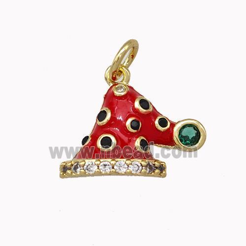 Red Christmas Hat Charms Copper Pendant Micro Pave Zirconia Enamel Gold Plated