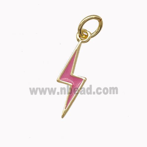 Lightning Charms Copper Pendant Pink Enamel Gold Plated