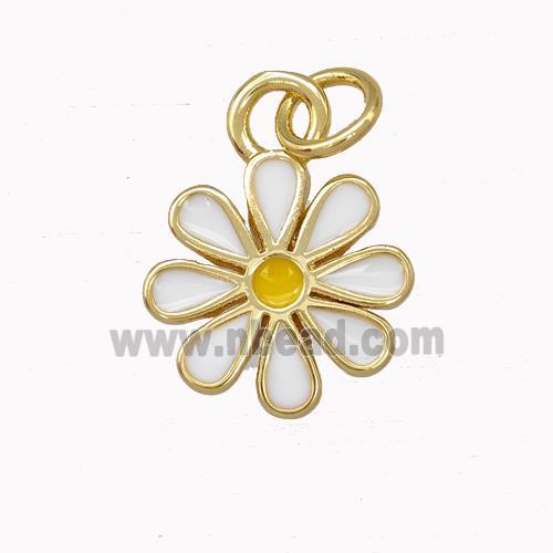 Copper Daisy Flower Pendant White Enamel Gold Plated