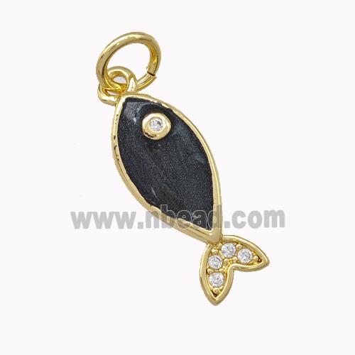 Copper Fish Charms Pendant Black Painted Gold Plated