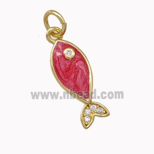 Copper Fish Charms Pendant Red Painted Gold Plated