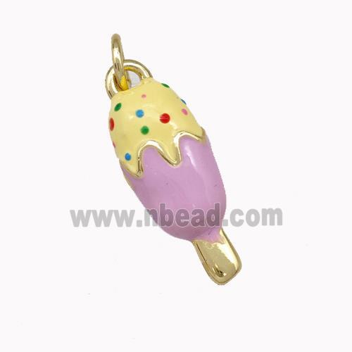 Ice Cream Charms Copper Pendant Yellow Pink Enamel Gold Plated