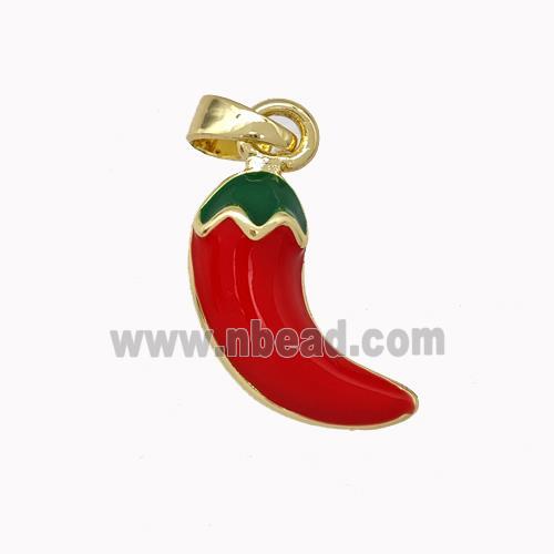 Red Chili Charms Copper Pendant Enamel Gold Plated