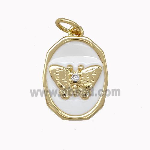 Copper Butterfly Pendant White Enamel Gold Plated