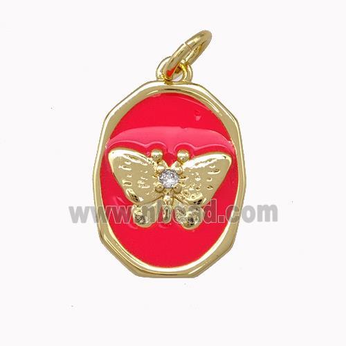 Copper Butterfly Pendant Red Enamel Gold Plated