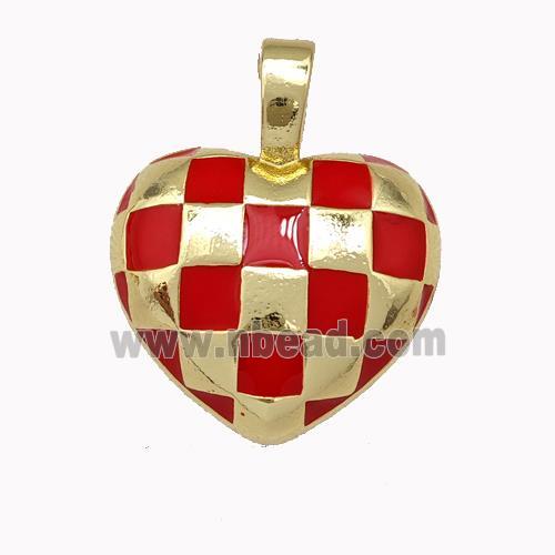 Copper Heart Pendant Red Enamel Gold Plated