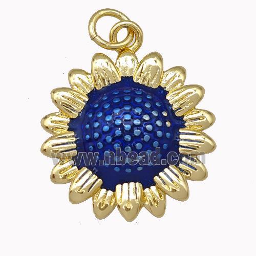 Copper Sunflower Pendant Blue Painted Gold Plated