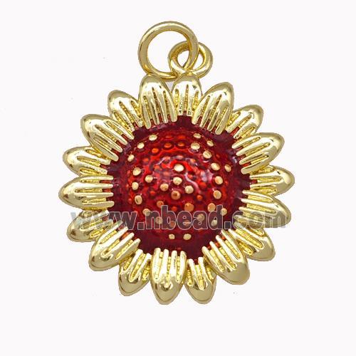 Copper Sunflower Pendant Red Painted Gold Plated