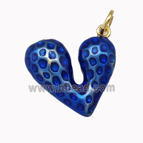 Copper Heart Pendant Blue Painted Gold Plated