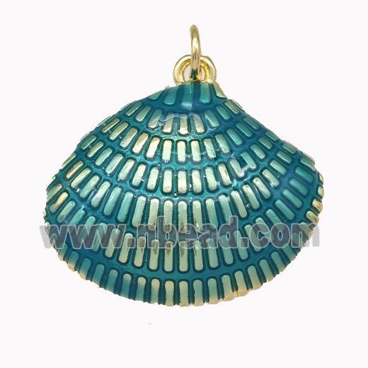 Scallop Shell Charms Copper Pendant Teal Painted Gold Plated