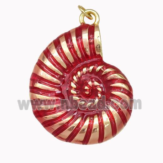 Conch Shell Charms Copper Nautilus Pendant Red Painted Gold Plated