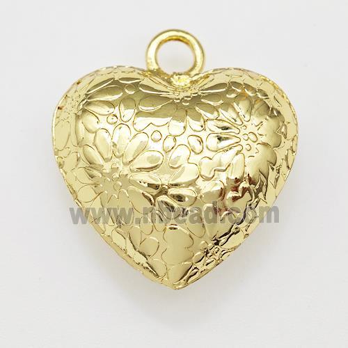 Copper Heart Pendant Hollow Flower Gold Plated