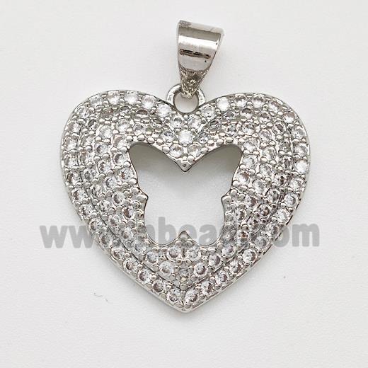 Copper Heart Pendant Micro Pave Zirconia Butterfly Platinum Plated