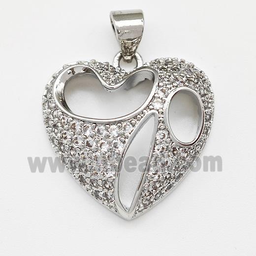 Copper Heart Pendant Micro Pave Zirconia Platinum Plated