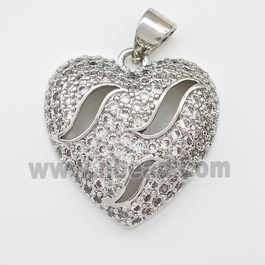 Copper Heart Pendant Micro Pave Zirconia Platinum Plated