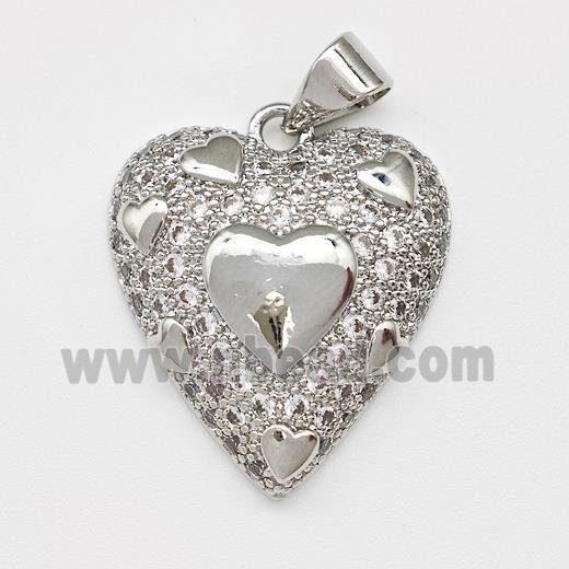 Copper Heart Pendant Micro Pave Zirconia Platinum Plated