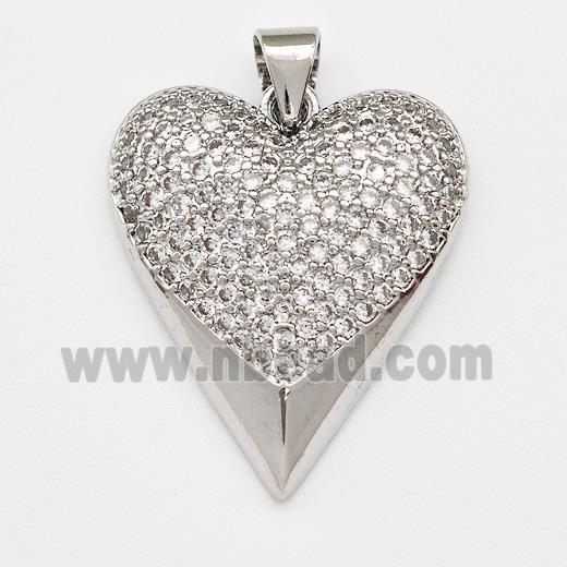 Copper Heart Pendant Micro Pave Zirconia Platinum Plated