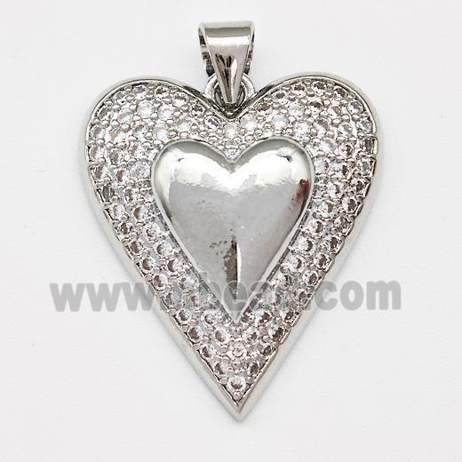 Copper Heart Pendant Micro Pave Zirconia Platinum Plated