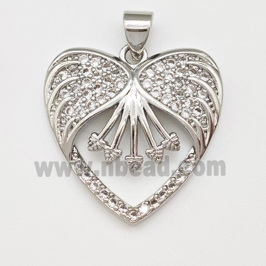 Copper Heart Pendant Micro Pave Zirconia Platinum Plated